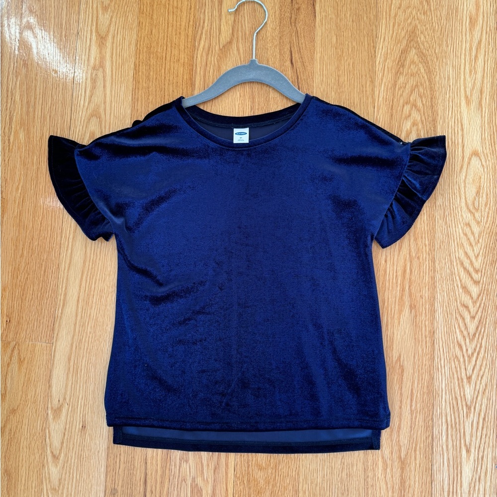 Deep blue velvet top with ruffle detail - 5T